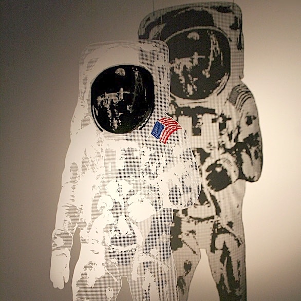 Astronaut-sculpture - painted steel and semi-transparent - a commissioned artwork