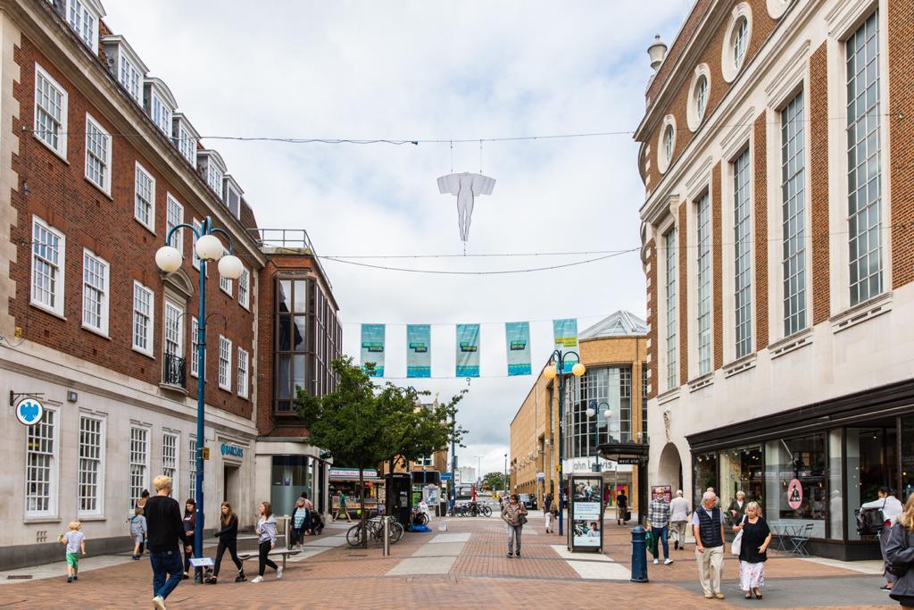 London Kingston Sculpture Trail with a suspended angel sculpture by artist David Begbie