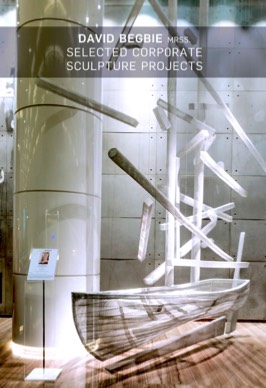 Title of brochure presenting corporate steel sculptures depicting a floating ship sculpture made from white wire-mesh