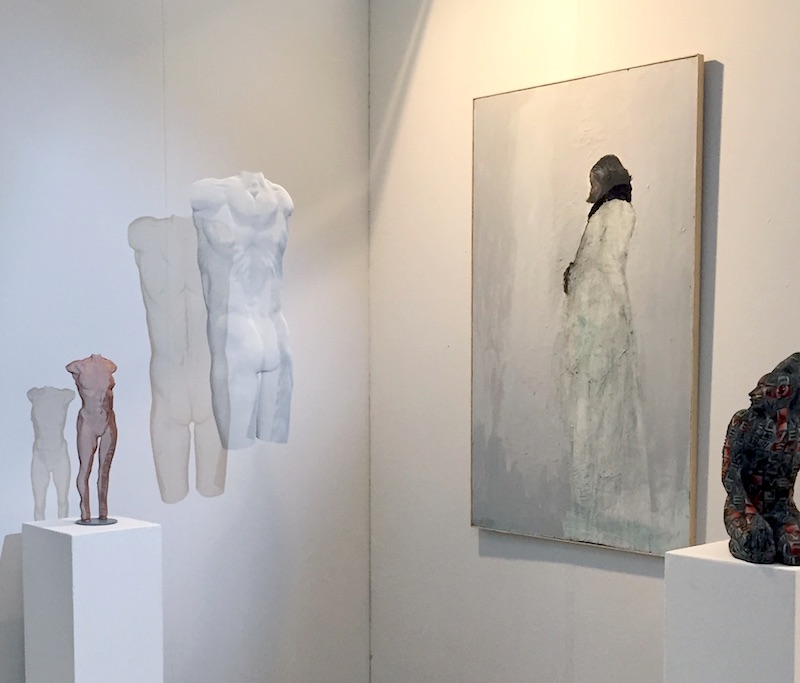 contemporary art at art fair Lucca 2017 including male torso in wired mesh by David Begbie