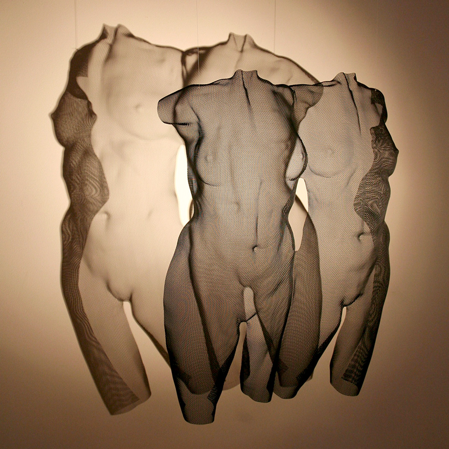 Female torso sculpture-suspended-by-artist-david-begbie
