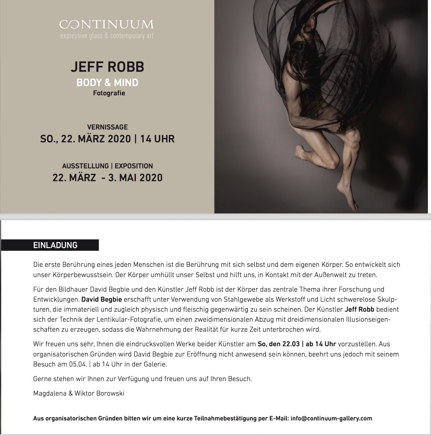 Einladung Kunstausstellung Drahtskulpturen von David Begbie