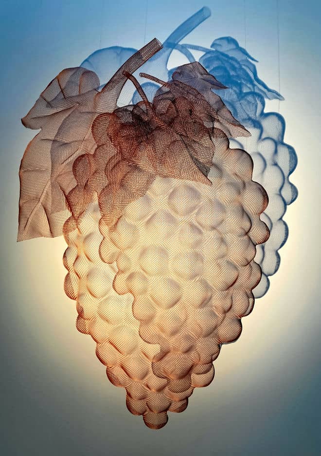 A wire-sculpture of a grape-vine by artist David Begbie