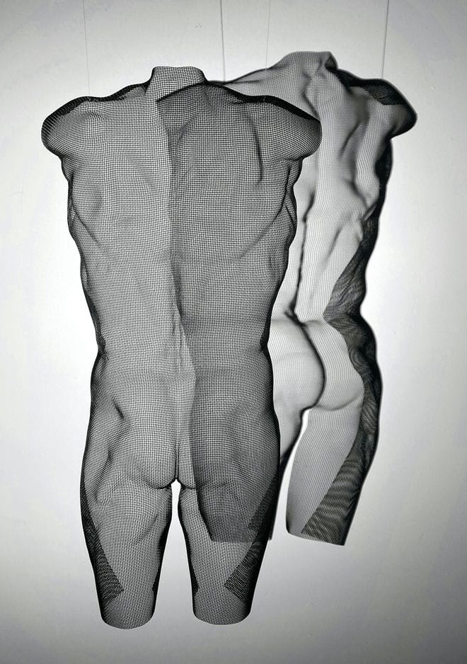 Male torso as a floating artwork - by artist David Begbie