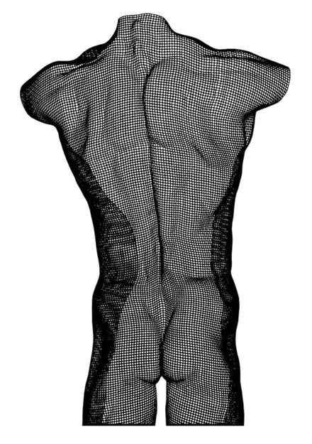 A small steel sculpture of a male torso