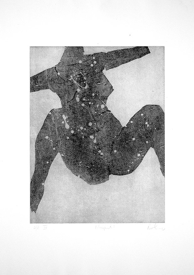 A sitting nude girl figure as a limited edition etching