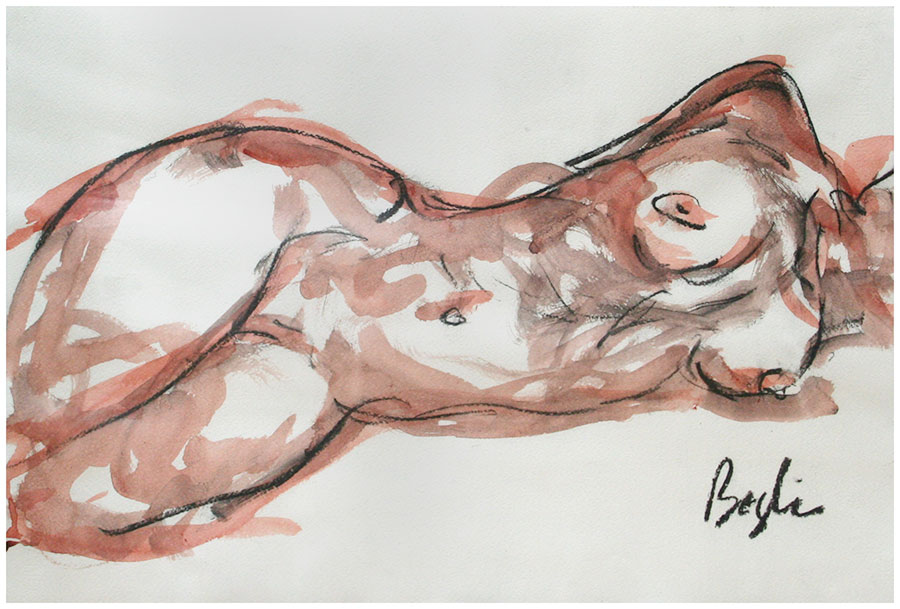 Female reclined figure in pastel acrylic and charcoal